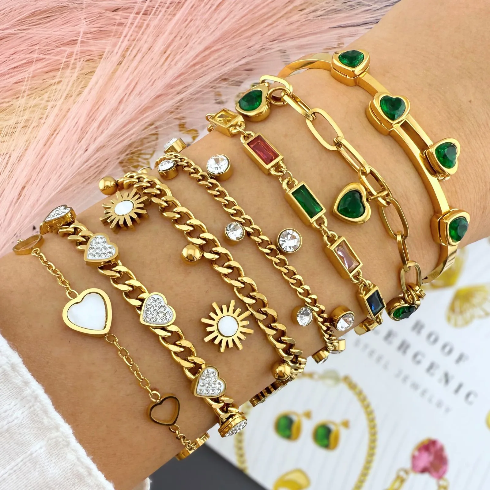 Bratara Hearts otel inoxidabil placat cu aur 18K 2